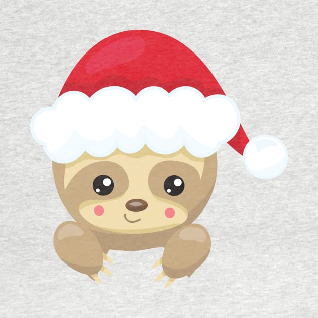 Christmas Sloth, Cute Sloth, Santa Hat, Xmas by Jelena Dunčević